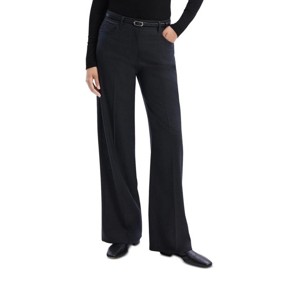 Theory CL 5 Pocket. Jean Wool Flannel Wide Leg Pant Charcoal Navy Blue Melange 2